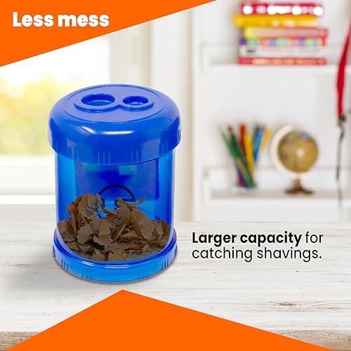 Ultimate Stationery Pencil Sharpeners, 3 Pack Blue Dual Hole Sharpener with Receptacle Pencil Sharpener Manual Pencil Sharpeners for Regular and Oversized Pencils or Crayons - Image 5