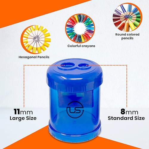 Ultimate Stationery Pencil Sharpeners, 3 Pack Blue Dual Hole Sharpener with Receptacle Pencil Sharpener Manual Pencil Sharpeners for Regular and Oversized Pencils or Crayons - Image 3