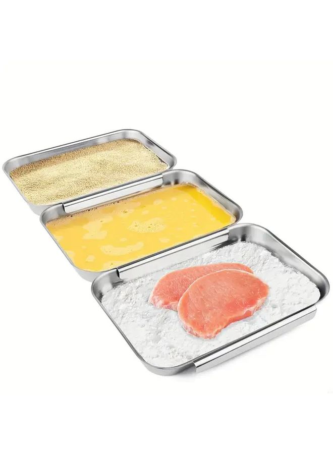 Medium Size Stainless Steel Breading Pans Set of 3 For Meat Chicken Fish And Baking - Image 1