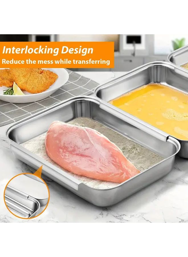 Medium Size Stainless Steel Breading Pans Set of 3 For Meat Chicken Fish And Baking - Image 2