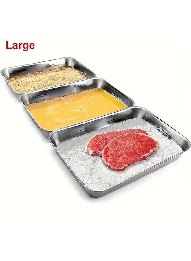 Medium Size Stainless Steel Breading Pans Set of 3 For Meat Chicken Fish And Baking - Image 5