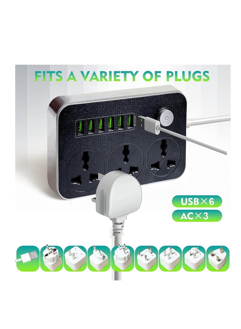 ELTRAZONE Power Strips Extension Cord 3 Outlets, Power Socket with 6 USB Ports Universal Charging Socket with 2M Bold Extension Cord - Image 5