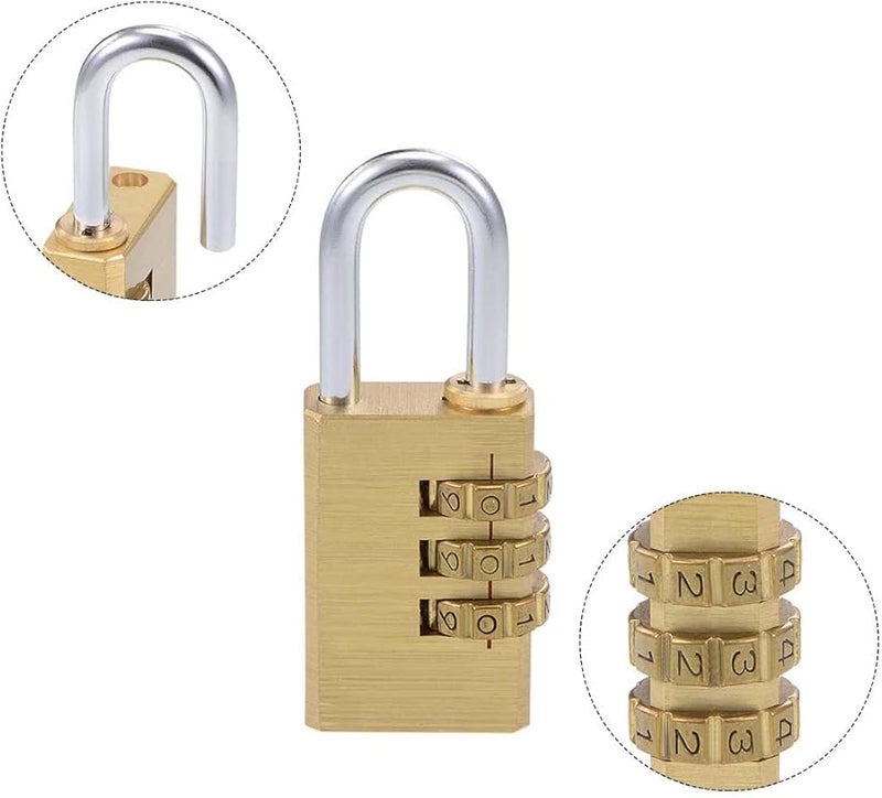 3 Digit Combination Padlock Brass Locks 5mm Shackle Diameter 2 Pack - Image 2
