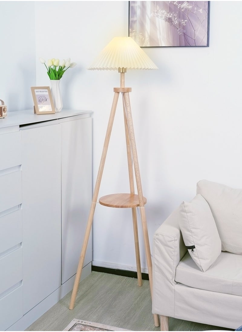 Onelight - Creative Wooden Tripod Floor Lamp With 3 Colors Led Light Source Adjustable Foot Switch And Coffee Table Storage Rack - Image 1