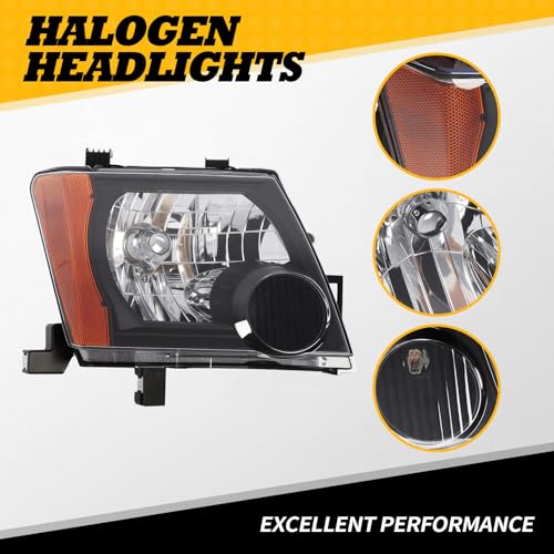Jecoupoon Halogen Headlights Compatible with Xterra 2005-2015 Headlamp Driver & Passenger Side Black Housing Yellow Corner Clear Lens 26060EA025 26010EA025 NI2502189 NI2503189 NI2502161 NI2503161 - Image 2