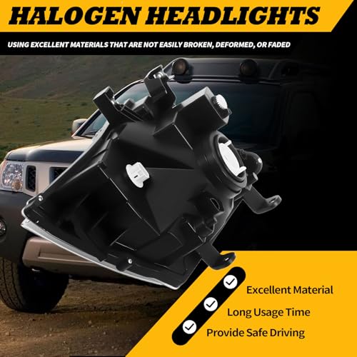 Jecoupoon Halogen Headlights Compatible with Xterra 2005-2015 Headlamp Driver & Passenger Side Black Housing Yellow Corner Clear Lens 26060EA025 26010EA025 NI2502189 NI2503189 NI2502161 NI2503161 - Image 5