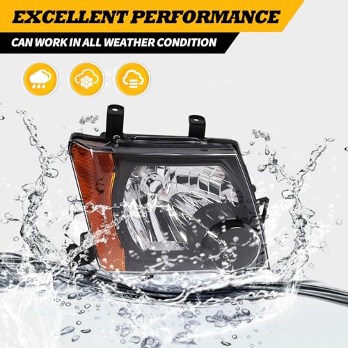 Jecoupoon Halogen Headlights Compatible with Xterra 2005-2015 Headlamp Driver & Passenger Side Black Housing Yellow Corner Clear Lens 26060EA025 26010EA025 NI2502189 NI2503189 NI2502161 NI2503161 - Image 4