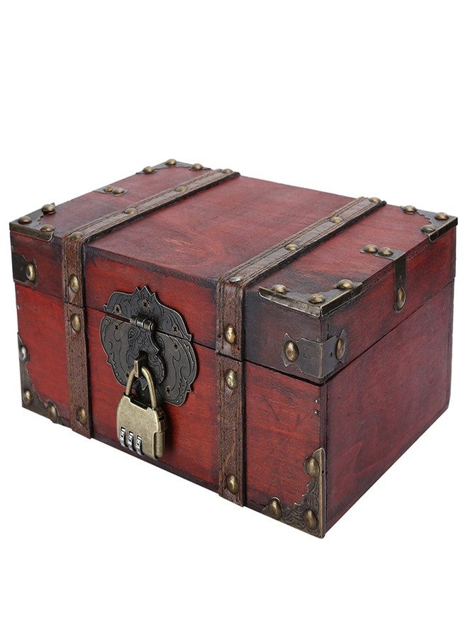 TeamSky Vintage Wooden Boxes with Lock,Wooden Storage and Decorative Box Treasure Jewelry Chest,Handcrafted Decorative Boxes with Lids for Home Decor (6282-2301GK10 Rouge + Verrou) - Image 2