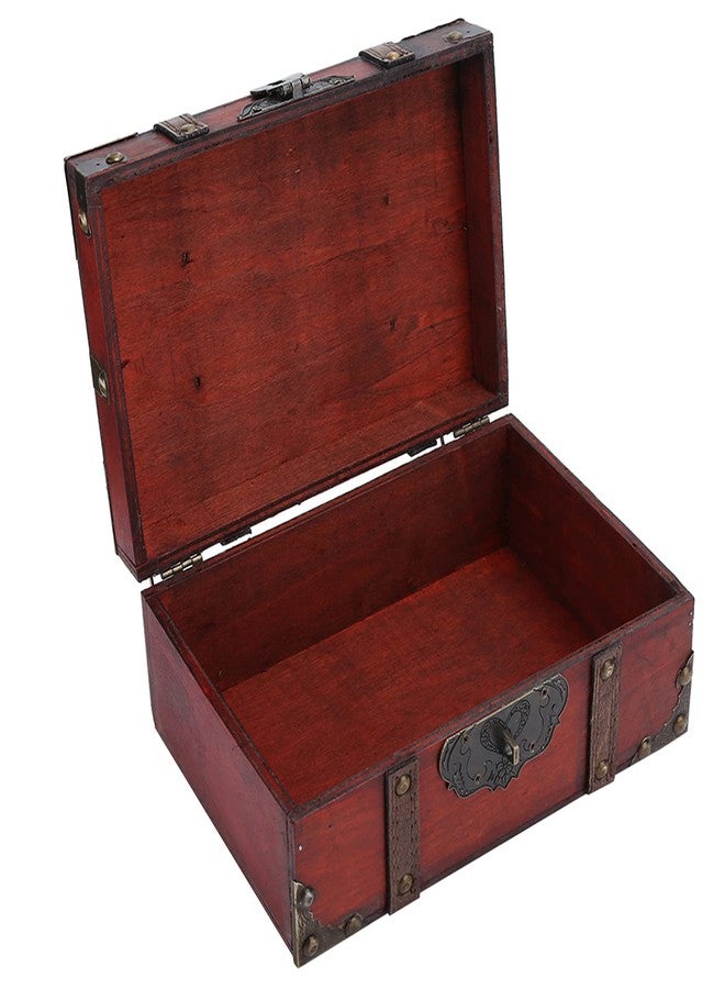 TeamSky Vintage Wooden Boxes with Lock,Wooden Storage and Decorative Box Treasure Jewelry Chest,Handcrafted Decorative Boxes with Lids for Home Decor (6282-2301GK10 Rouge + Verrou) - Image 5