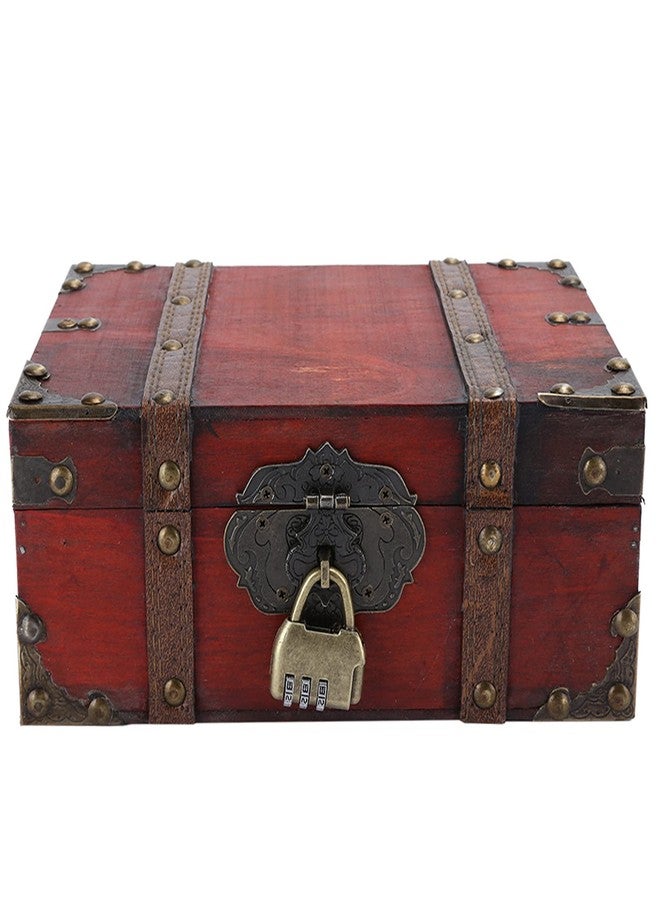 TeamSky Vintage Wooden Boxes with Lock,Wooden Storage and Decorative Box Treasure Jewelry Chest,Handcrafted Decorative Boxes with Lids for Home Decor (6282-2301GK10 Rouge + Verrou) - Image 1