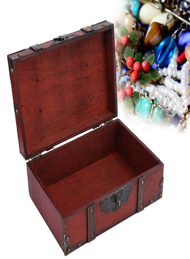 TeamSky Vintage Wooden Boxes with Lock,Wooden Storage and Decorative Box Treasure Jewelry Chest,Handcrafted Decorative Boxes with Lids for Home Decor (6282-2301GK10 Rouge + Verrou) - Image 4