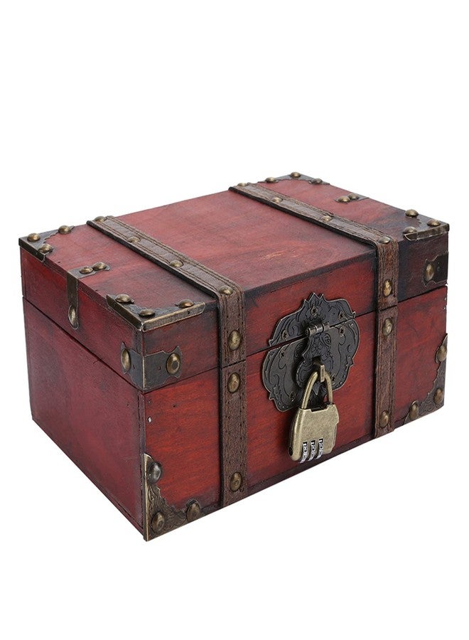 TeamSky Vintage Wooden Boxes with Lock,Wooden Storage and Decorative Box Treasure Jewelry Chest,Handcrafted Decorative Boxes with Lids for Home Decor (6282-2301GK10 Rouge + Verrou) - Image 3