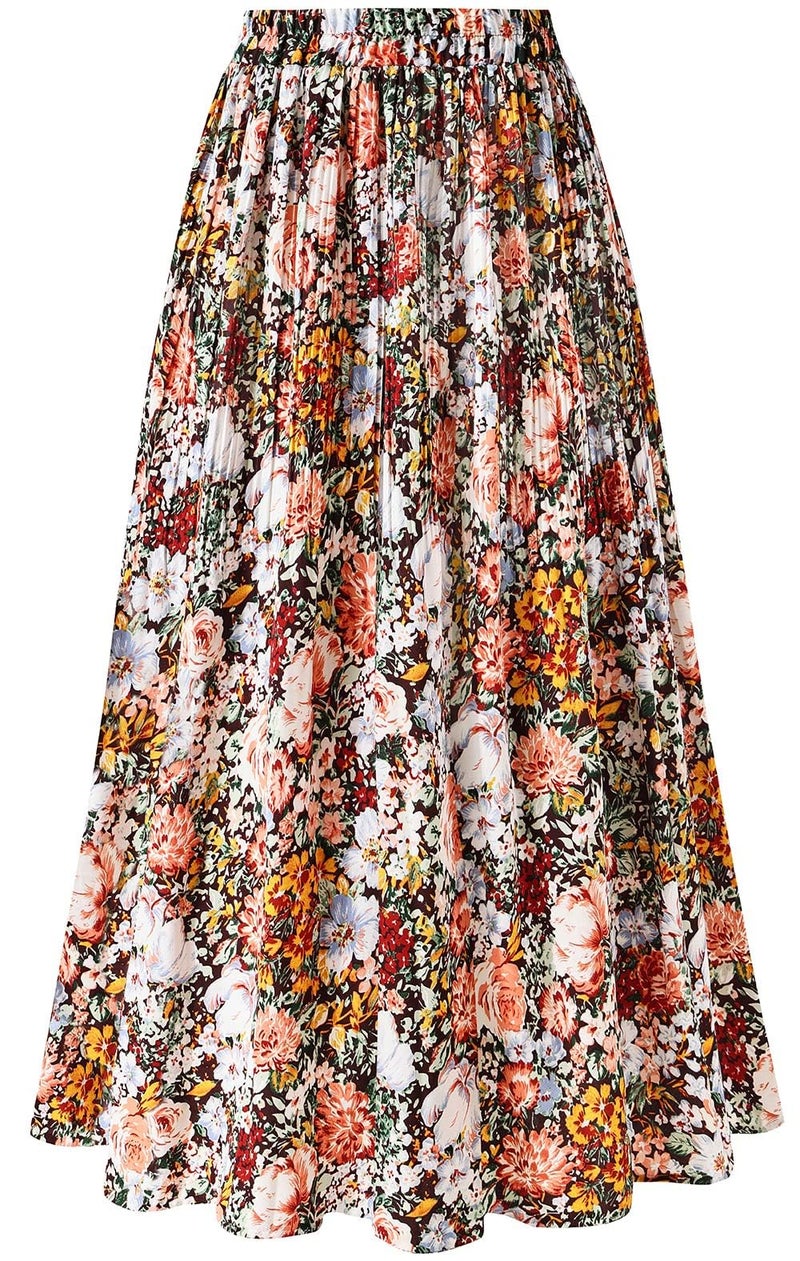 Basoteeuo Pleated Skirts for Women Chiffon Midi Long Length Trendy Summer High Waisted A Line Ladies Skirt Floral BZ04 S - Image 1