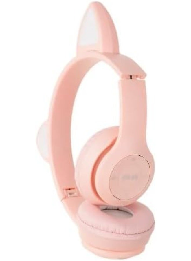 p47m Wireless Bluetooth Headphone Cat RGB LED - Over Ear Stereo Music Headset with Memory Card Support, Gaming Headphones with Built-in Microphone for Laptop, Mobile Phone, Kids,Girls,PC (Pink) - Image 2