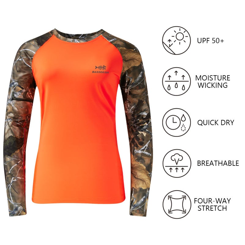 BASSDASH Womenâ€™s Camo Hunting Shirt Long Sleeve UPF 50+ Sun Protection Performance Tee Fishing Hiking - Image 3