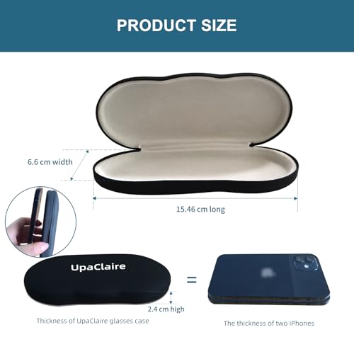 UpaClaire Clip-on Glasses Case Slim Hard Shell Ultra-light Retro Flat Glasses Storage Box Compression Resistant Black - Image 3