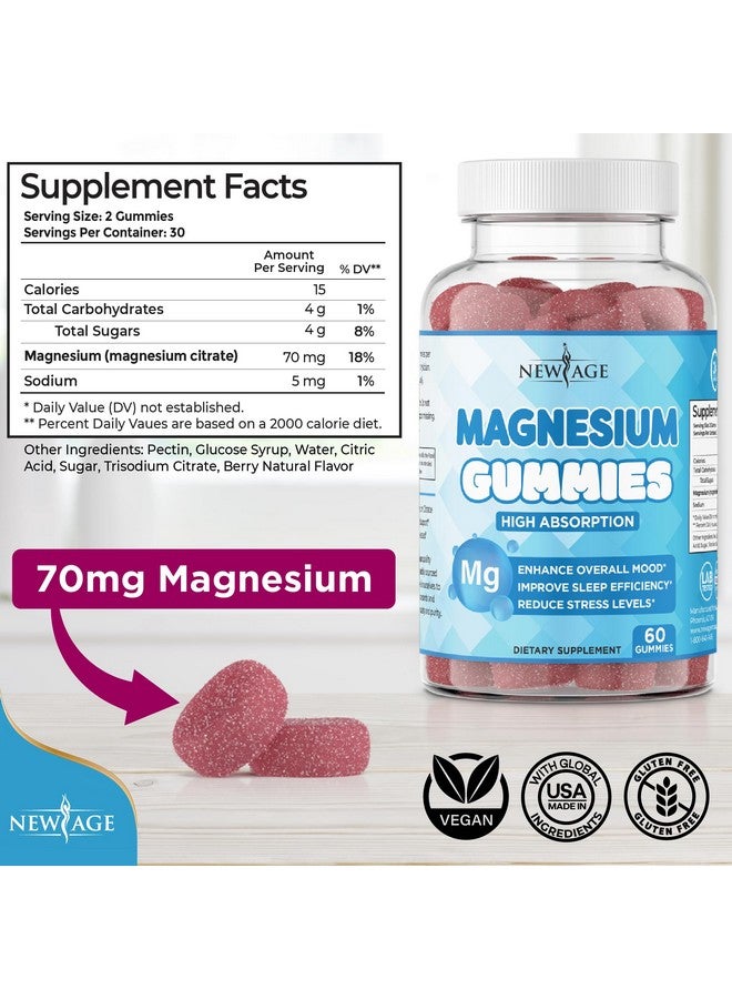 New Age Magnesium Gummies - Calming Anti-Stress Gummies, Magnesium Supplement for Adults and Kids, Vegan, Gelatin-Free, Gluten-Free, Non-GMO, Delicious Natural Raspberry Flavor- 120 Count - by New Age - Image 1