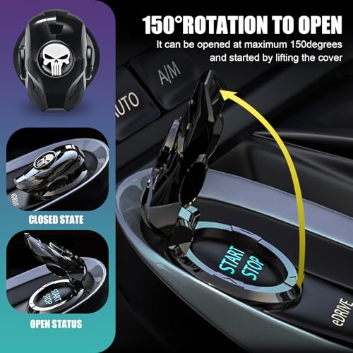 Tesnaao Pack-1 Car One-Button Start Decorative Cover, Iron Man Skull Trim Ignition Switch Anti-Scratch Protection, 150 Degree Opening Sticky Installation Start Button Cover, Universal for Car (Black) - Image 3