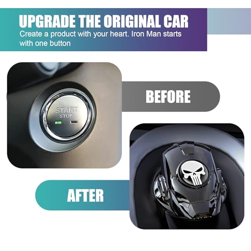 Tesnaao Pack-1 Car One-Button Start Decorative Cover, Iron Man Skull Trim Ignition Switch Anti-Scratch Protection, 150 Degree Opening Sticky Installation Start Button Cover, Universal for Car (Black) - Image 4