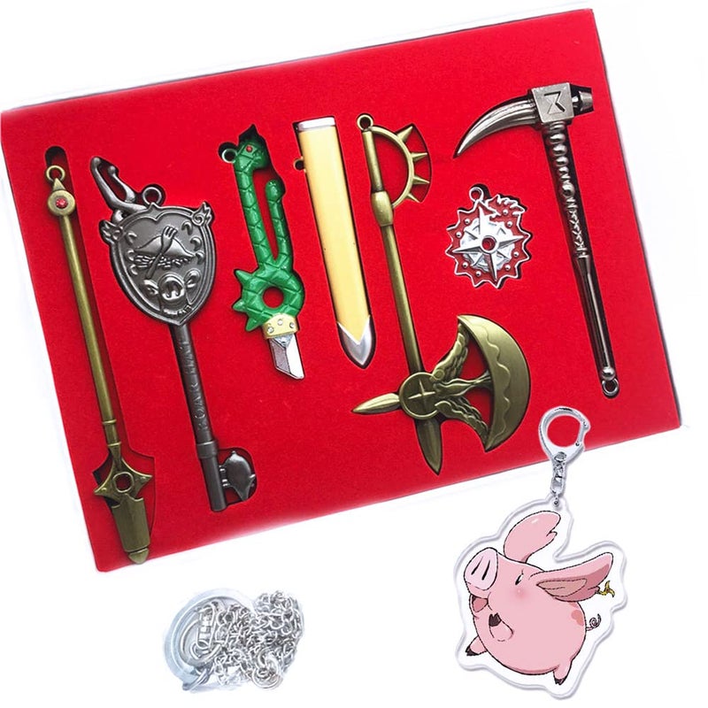 JCvCX 7 in 1 Box Mini Wepons Model Keychain Set Pendant Sets with Gift Box - Image 1