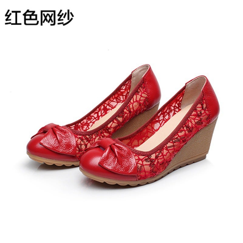 Z Wedge Flats Women'S Soft-Soled Work Shoes Women'S High-Heeled Shoes Leather Shoes Work Shoes Spring & Fall Shallow Mouth Mother'S Shoes - Image 1