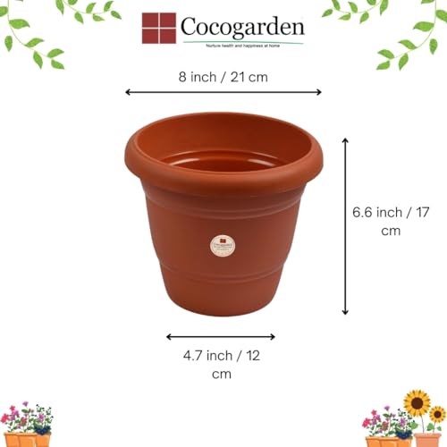 cocogarden 8-inch Plastic Planter Pots for Indoor, Outdoor Plants(Pack of 6, Terracotta Colour) - Image 2
