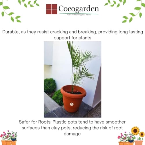 cocogarden 8-inch Plastic Planter Pots for Indoor, Outdoor Plants(Pack of 6, Terracotta Colour) - Image 4