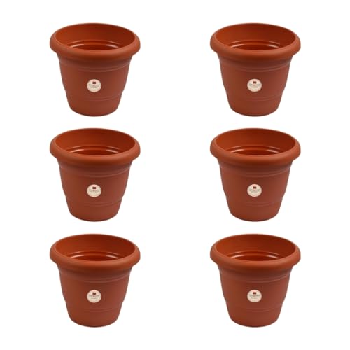 cocogarden 8-inch Plastic Planter Pots for Indoor, Outdoor Plants(Pack of 6, Terracotta Colour) - Image 1