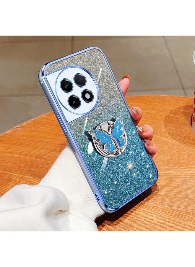 erorex For OnePlus Ace 2 Plated Gradient Glitter Butterfly Holder TPU Phone Case(Sierra Blue) 