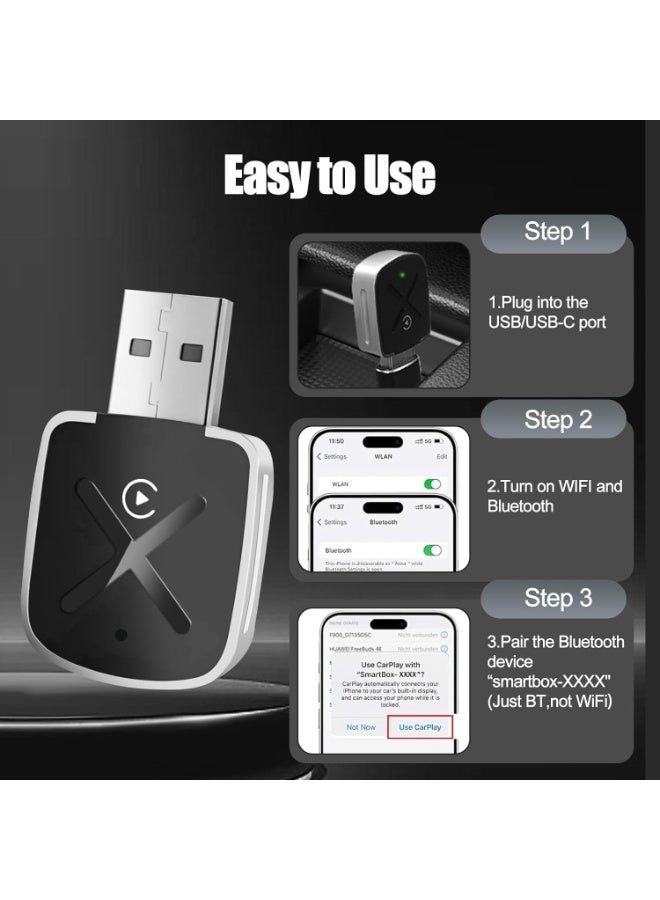 Original Wireless CarPlay Adapter for iPhone – Converts Wired CarPlay to Wireless Connection, Fast & Stable Performance with USB & Type-C Extension Cable – Plug & Play – Beware of Imitations - Image 3