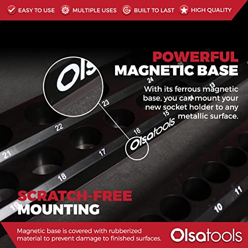 Olsa Tools Magnetic Socket Organizer | 3 Piece Socket Holder Kit | 1/2-Inch, 3/8-Inch, & 1/4-Inch Drive | Metric Black | Holds 75 Sockets | Professional-Grade - Image 5