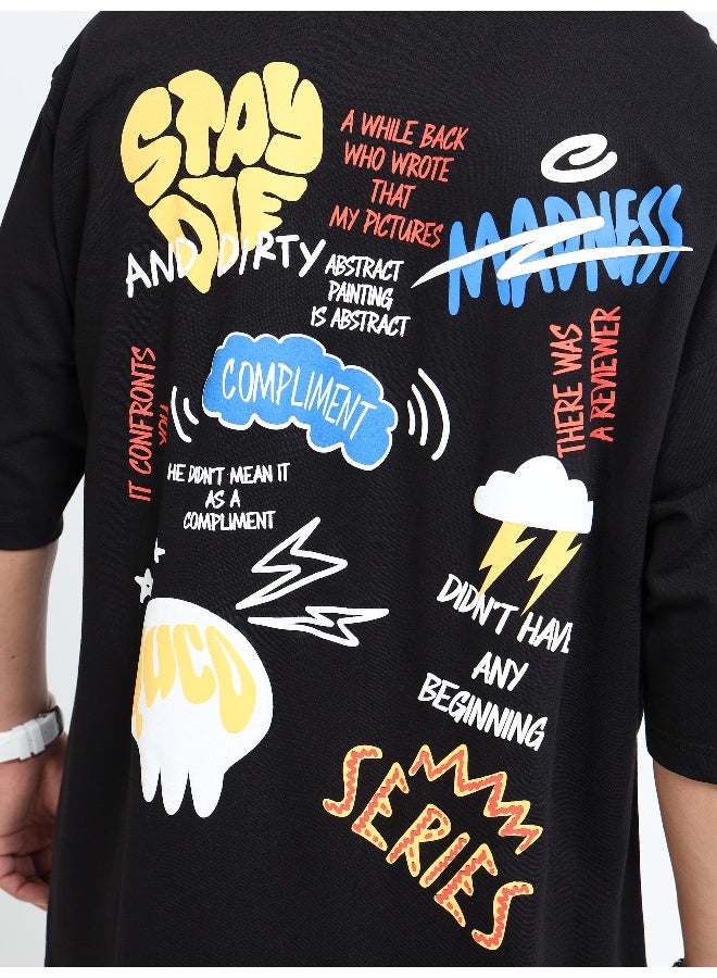 QUCO Black Oversized Printed T-Shirt for Men - Image 3