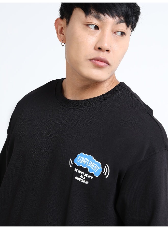 QUCO Black Oversized Printed T-Shirt for Men - Image 2