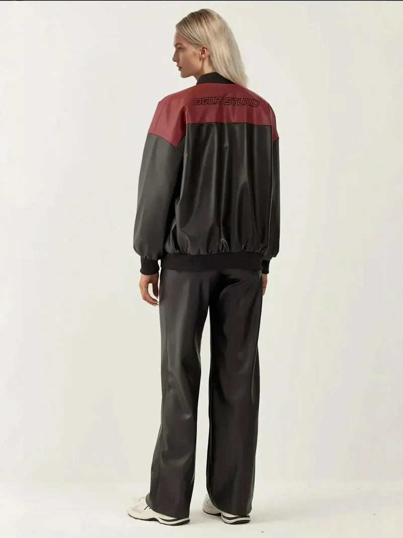 بيغ دارت BDART Fitted Crop Faux Leather Bomber Jacket with Bow