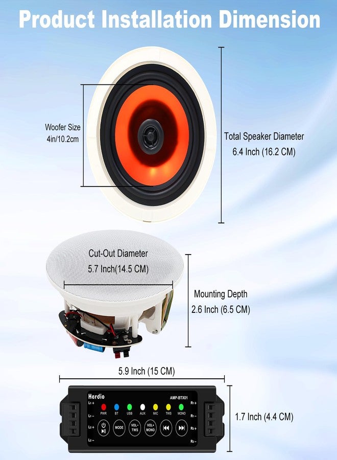 Herdio 4 Inch Ceiling Bluetooth Speaker (4 Speakers) - Image 5