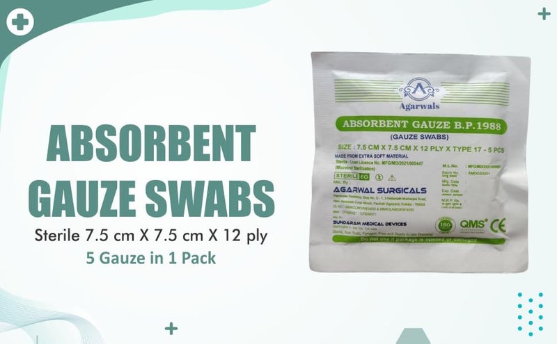 Agarwals Absorbent Gauze Swabs Sterile 7.5 cm X 7.5 cm X 12 ply (5Pcs/Pack)(Pack of 10 i.e. 50 Dressings) - Image 3