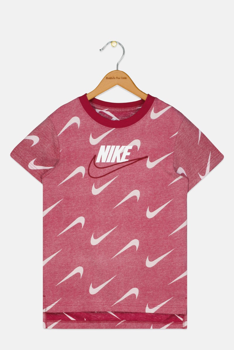 Nike Kids Girl Sportswear Brand Logo Short Sleeve Outdoor T-shirts, Maroon Heather - Image 1