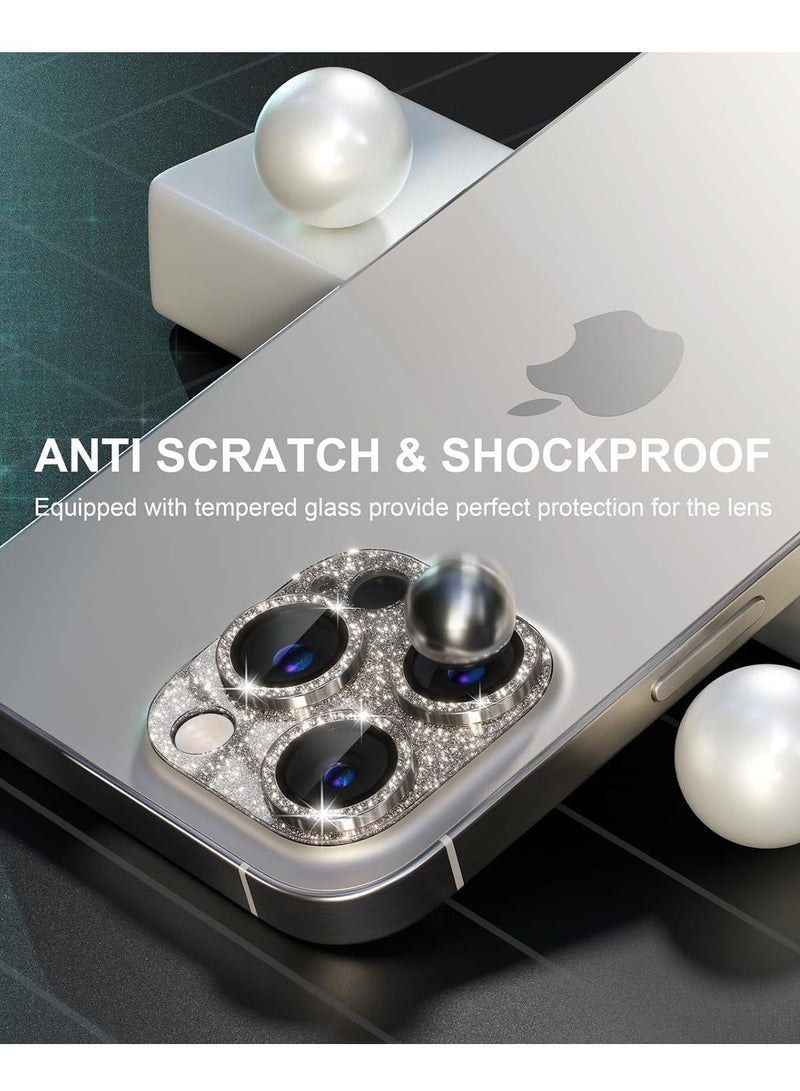 Bukela Compatible for iPhone 15 Pro/iPhone 15 Pro Max Camera Lens Protector, Bling Camera Cover with 9H Tempered Glass Lens Screen Protector Metal Ring Decoration Accessories (Glitter-Titanium Gold) - Image 4