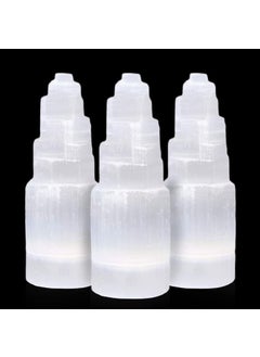Himalayan Glow Himalayan Glow WBM Selenite Tower Skyscraper 10cm, Natural Home Decoration & Meditation Crystal Stone-3 PCS Lamp, (Pack of 3), White 