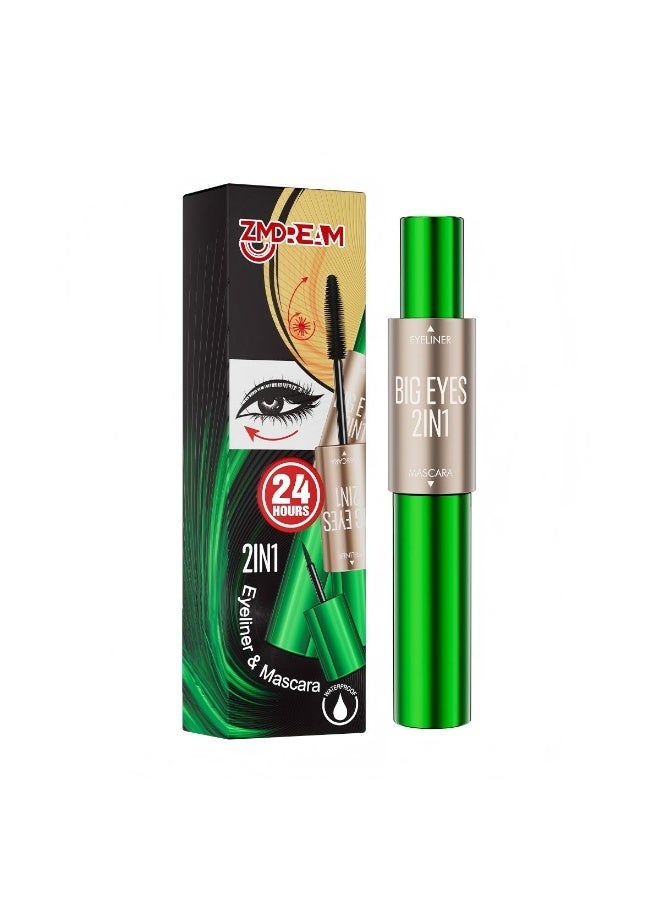 ZMDREAM 2PCS 2-in-1 Mascara & Eyeliner Pen, Waterproof & Smudge-Proof, Long Lasting Volumizing Eyelash Makeup - Image 2
