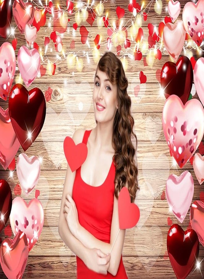 Dudaacvt 7x5ft Valentine's Day Backdrop Rustic Wood Lighting Red Love Heart Valentine's Day Photography Background Mother's Day Backdrop Bridal Shower Wedding Party Banner D686 - Image 4