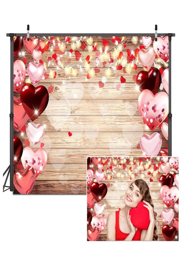 Dudaacvt 7x5ft Valentine's Day Backdrop Rustic Wood Lighting Red Love Heart Valentine's Day Photography Background Mother's Day Backdrop Bridal Shower Wedding Party Banner D686 - Image 1