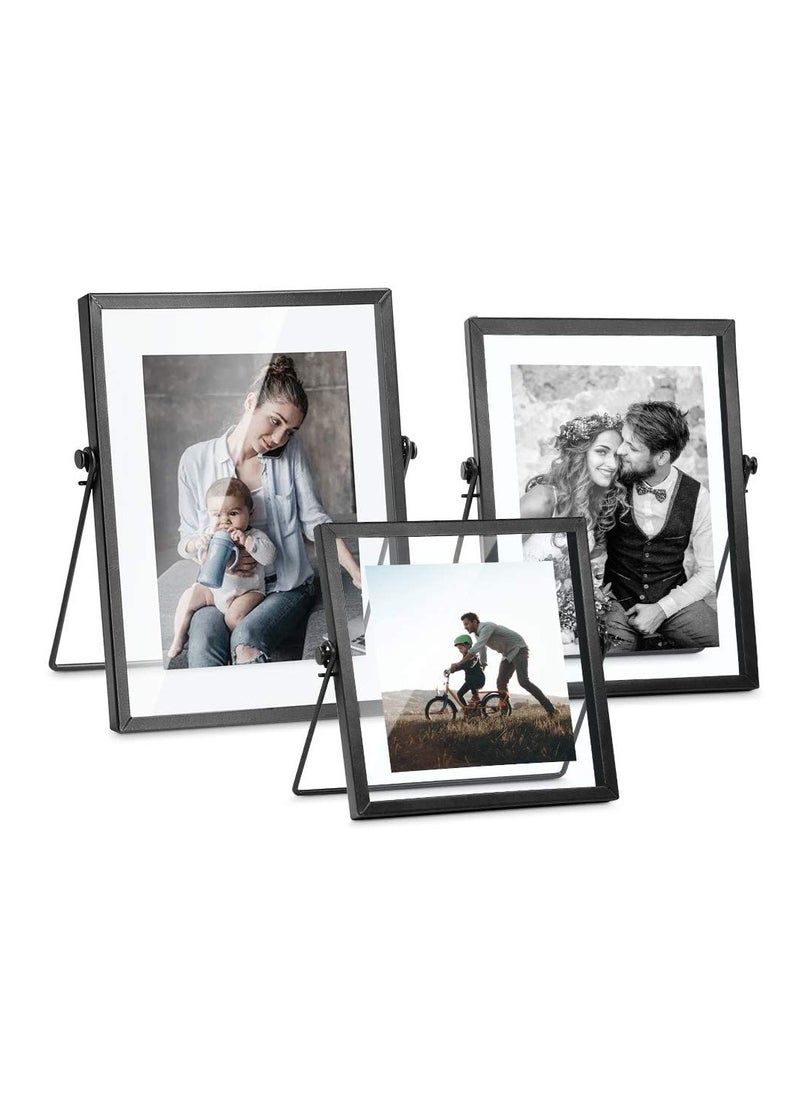 SYOSI Set of 3 Glass Picture Frame, Collection Simple Metal Floating Frame with Glass Cover Includes 4x4, 4x 6, 5x7  - Image 1