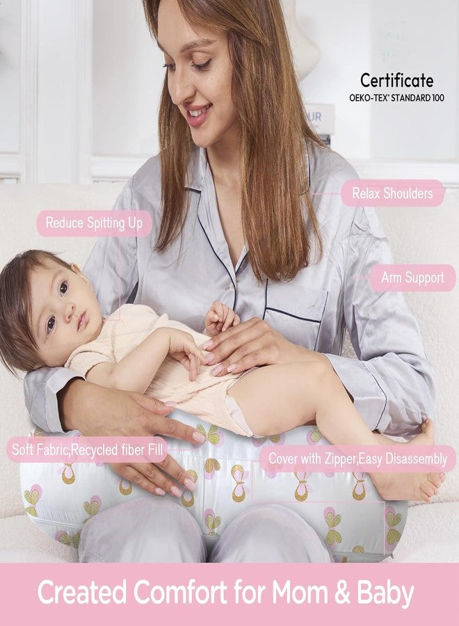 LittleDuds Baby Feeding Pillow for New Born Baby, Breastfeeding & Nursing Pillow with Removable Cover, Infant Support Cushion for 0–24 Months, Tummy Time Pillow | Cottage Care (Gold Butterfly) - Image 4
