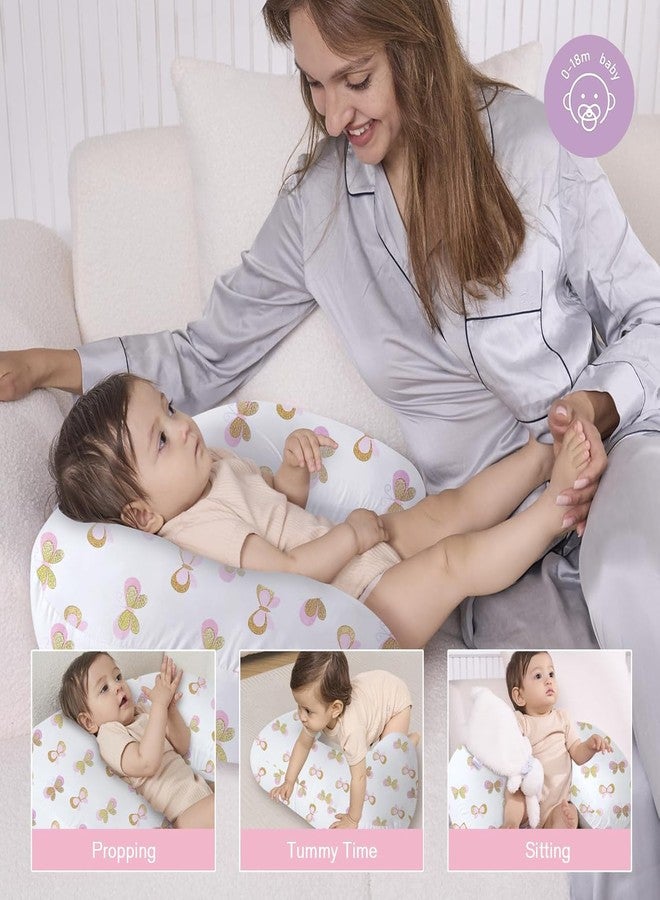LittleDuds Baby Feeding Pillow for New Born Baby, Breastfeeding & Nursing Pillow with Removable Cover, Infant Support Cushion for 0–24 Months, Tummy Time Pillow | Cottage Care (Gold Butterfly) - Image 2