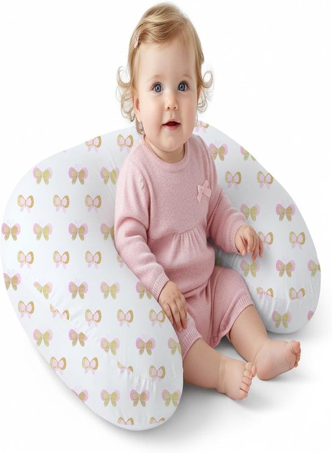 LittleDuds Baby Feeding Pillow for New Born Baby, Breastfeeding & Nursing Pillow with Removable Cover, Infant Support Cushion for 0–24 Months, Tummy Time Pillow | Cottage Care (Gold Butterfly) - Image 1