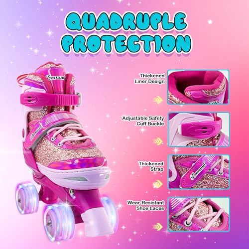 DFXLF Kids Roller Skates for Girls 4 Size Adjustable Ages 3-5 5-8 6-12 Red Quad Rollerskates with Light Up Wheels for Beginner Children's Birthday Gift patines para niñas Outdoor Sports - Image 5