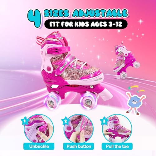 DFXLF Kids Roller Skates for Girls 4 Size Adjustable Ages 3-5 5-8 6-12 Red Quad Rollerskates with Light Up Wheels for Beginner Children's Birthday Gift patines para niñas Outdoor Sports - Image 3