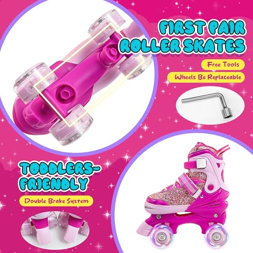 DFXLF Kids Roller Skates for Girls 4 Size Adjustable Ages 3-5 5-8 6-12 Red Quad Rollerskates with Light Up Wheels for Beginner Children's Birthday Gift patines para niñas Outdoor Sports - Image 4