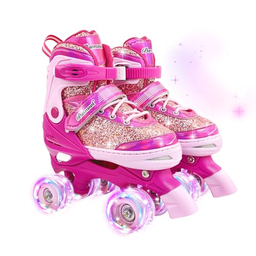 DFXLF Kids Roller Skates for Girls 4 Size Adjustable Ages 3-5 5-8 6-12 Red Quad Rollerskates with Light Up Wheels for Beginner Children's Birthday Gift patines para niñas Outdoor Sports - Image 1